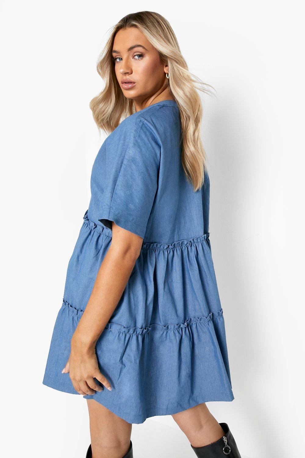 Boohoo denim v outlet neck dress